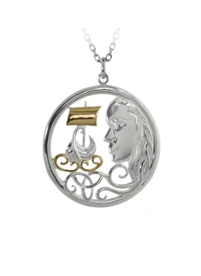 Sterling SIlver Grace O Malley Pirate Queen Pendant with Gold Plating Celtic Legends Collection